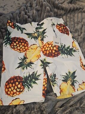 SSLR Men’s White Pineapple Print Swim Board Shorts